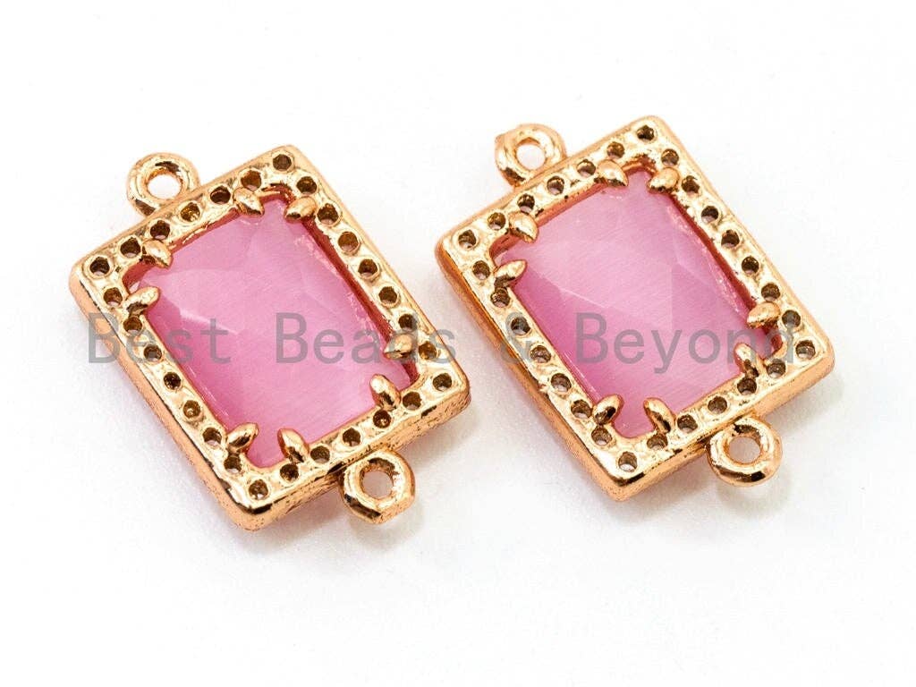 Rectangle Bezel Connector Faceted Cat's Eye Stone, sku#A83
