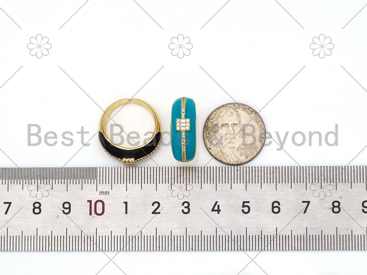 Pave Baguette CZ Colorful Enamel Adjustable Ring,Sku#X241