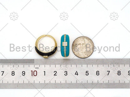 Pave Baguette CZ Colorful Enamel Adjustable Ring,Sku#X241