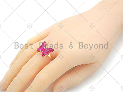 Colorful Glass Butterfly Shape Adjustable Ring, Sku#LD87