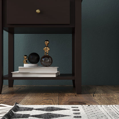 Nightstand with Drawer and Storage Shelf for Bedroom Living Room-Espresso