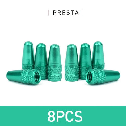 Aluminum Alloy Bike Valve Caps | 8-Piece Pack for Presta and Schrader Valves