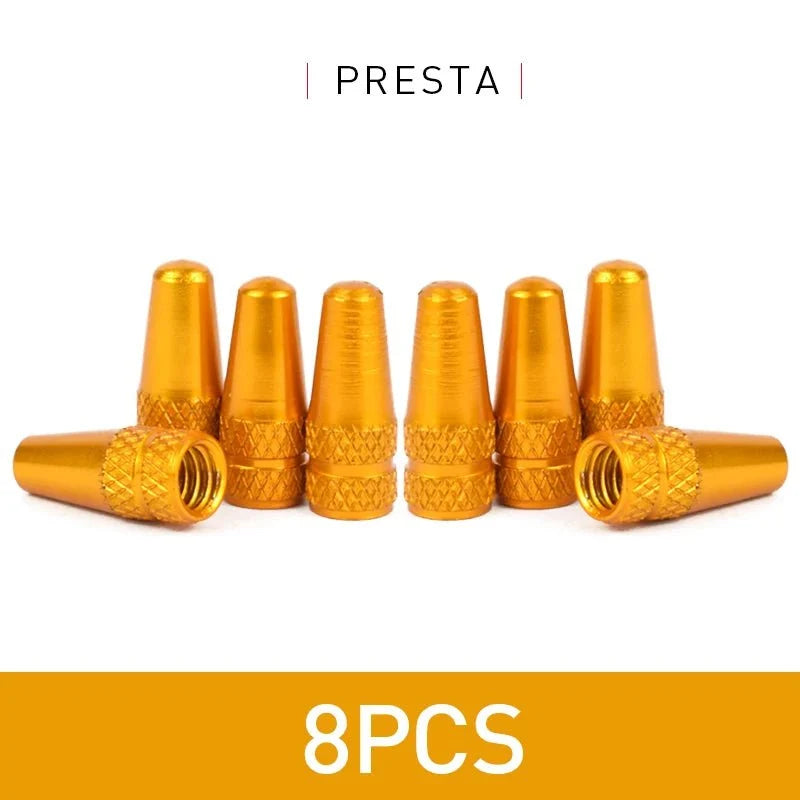 Aluminum Alloy Bike Valve Caps | 8-Piece Pack for Presta and Schrader Valves