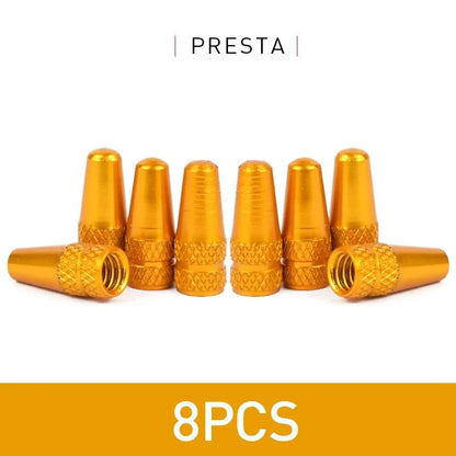 Aluminum Alloy Bike Valve Caps | 8-Piece Pack for Presta and Schrader Valves