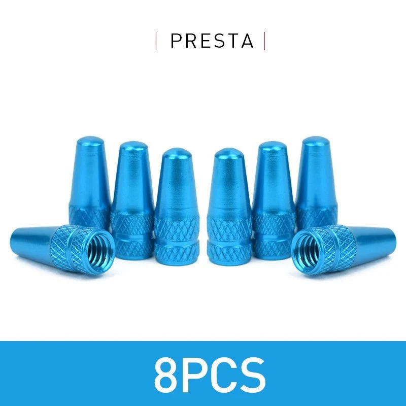 Aluminum Alloy Bike Valve Caps | 8-Piece Pack for Presta and Schrader Valves