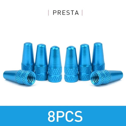 Aluminum Alloy Bike Valve Caps | 8-Piece Pack for Presta and Schrader Valves