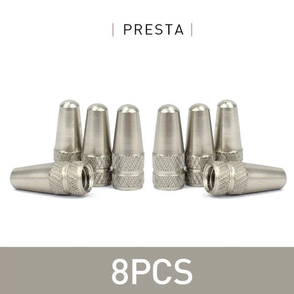 Aluminum Alloy Bike Valve Caps | 8-Piece Pack for Presta and Schrader Valves