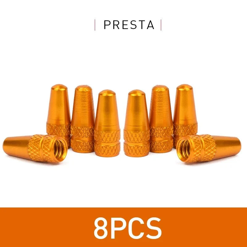 Aluminum Alloy Bike Valve Caps | 8-Piece Pack for Presta and Schrader Valves