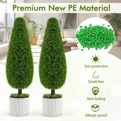 2 Pack 3 Feet Artificial Cedar Teardrop Shaped Bush with Plastic Nursery Pot-Green