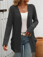 Autumn and winter new solid color pit stripe brushed pocket cardigan long sleeved jacket for women