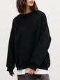 Autumn and winter new solid color round neck loose pullover sweatshirt long sleeved fleece sweater for women