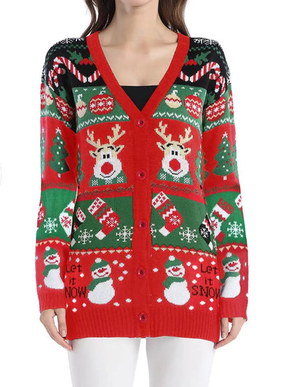 Autumn and winter new sweater jacket women's casual long sleeved Christmas sweater