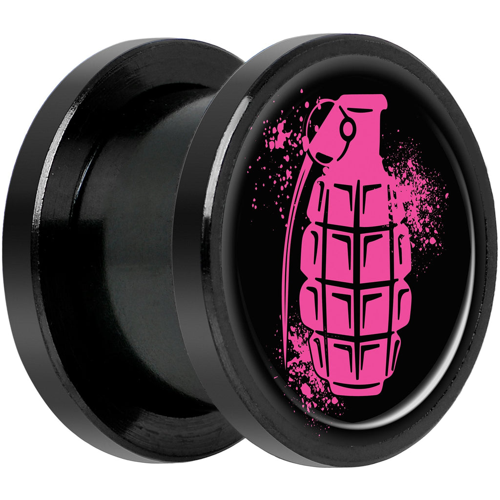 Pink Grenade Black Anodized Screw Fit Plug Set 1/2