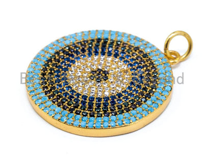 CZ Micro Pave Blue Evil Eye Round Pendant, sku#L91