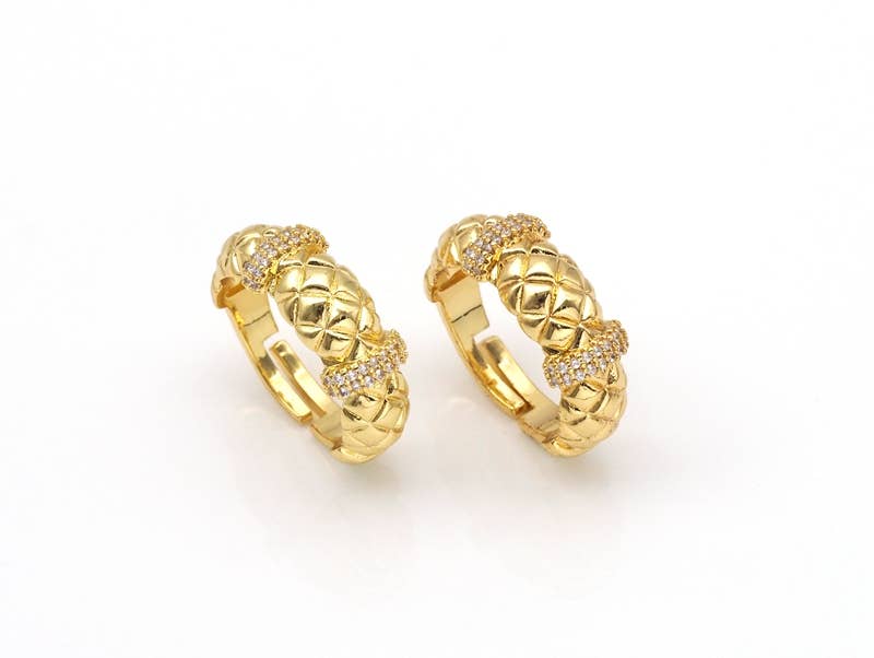 Gold Twisted Chuny Ring, CZ Pave Ring, SKU#X214