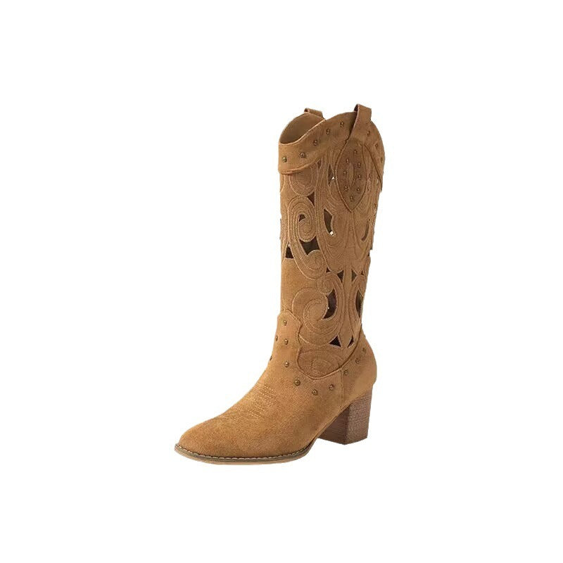 Embroidered Chunky Heel Cowboy Boots