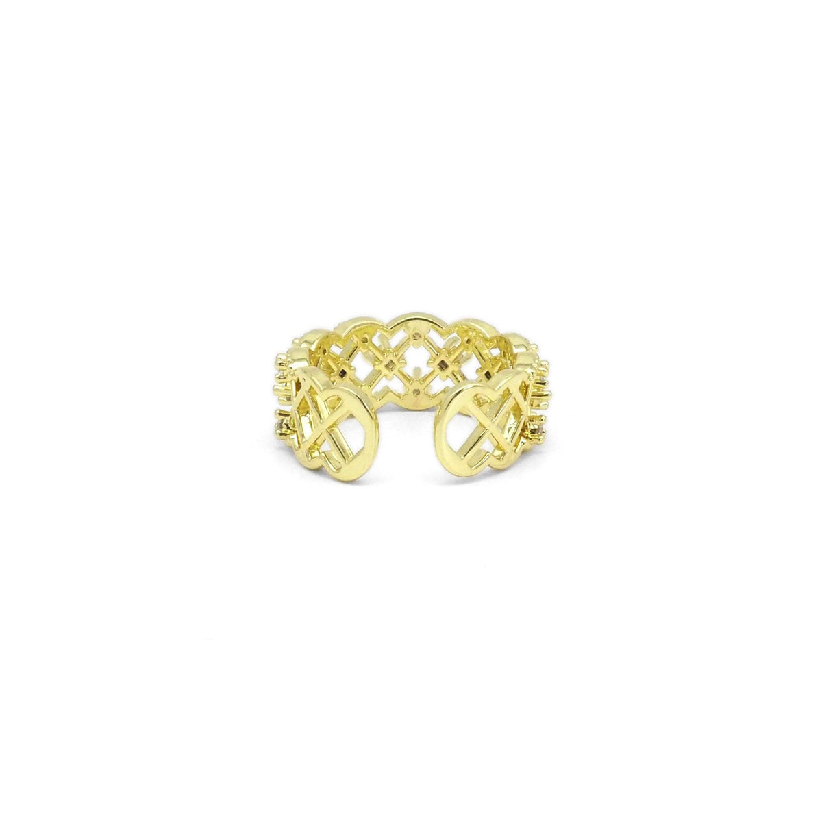 Gold CLear CZ Filligree Adjustable Ring, Sku#LD444