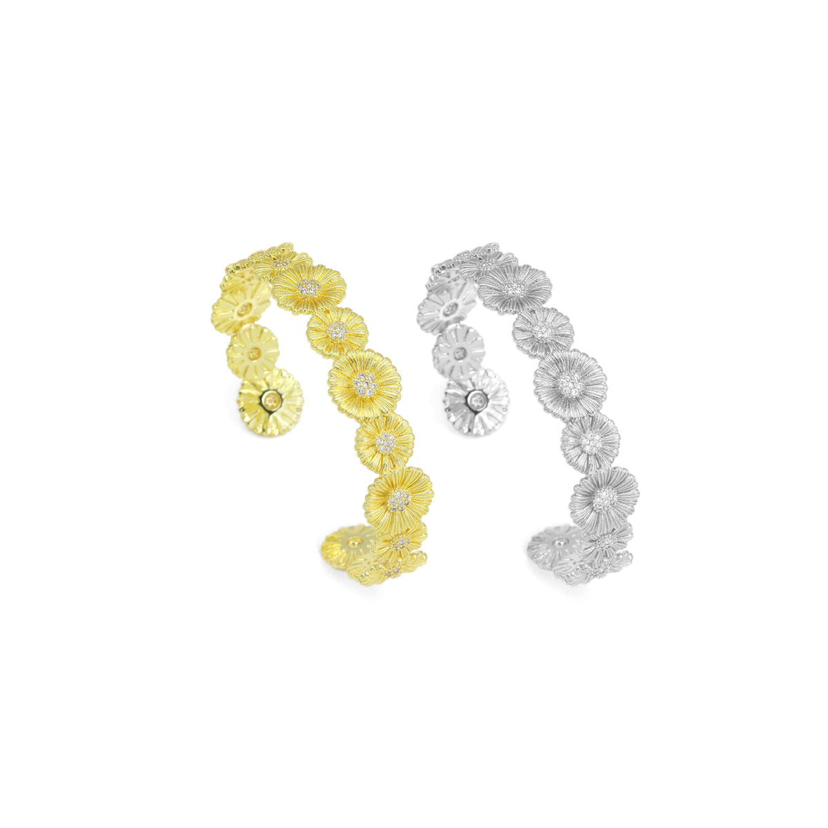 CZ Micropave Sunflower Bangle Bracelet, Sku#X275