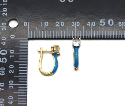 Pave Enamel Huggie Hoop Earring, Minimal earrings,sku#B227