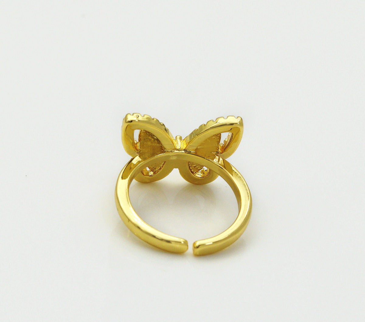 CZ Mother of Pearl Butterfly Adjustable Ring, Sku#LD264