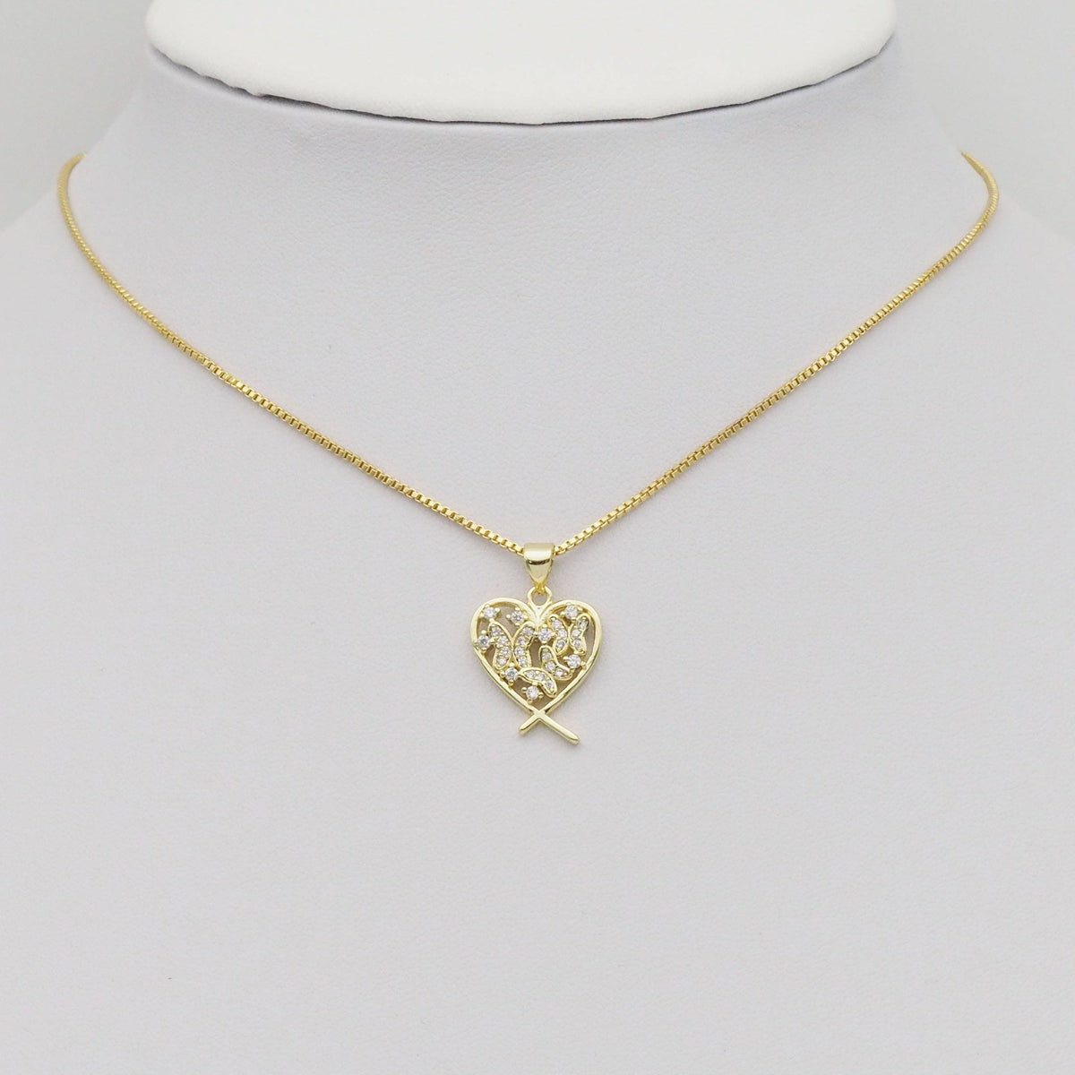 Gold CZ Butterfly On Heart Charm, Sku#LK887