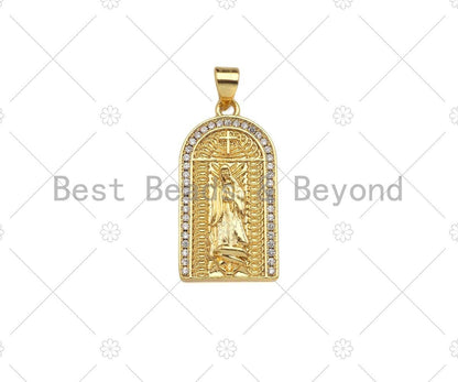 CZ Micro Pave Virgin Mary On Arched Door Shape Pendant/Charm,Cubic Zirconia Charm, 14x27mm, Sku#LD28