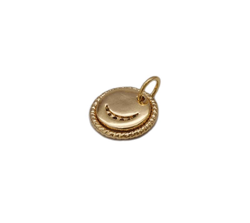 White Enamel Moon Star On Round Charm, Sku#CP42