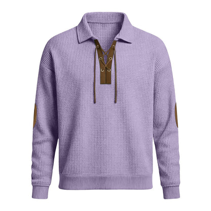 Mens Fashion Solid-Color Long-Sleeve Loose-Fit Sweatshirt