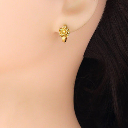 Clear CZ Dual color Hoop, Rose Flower, Spike Earrings, Sku#LD749