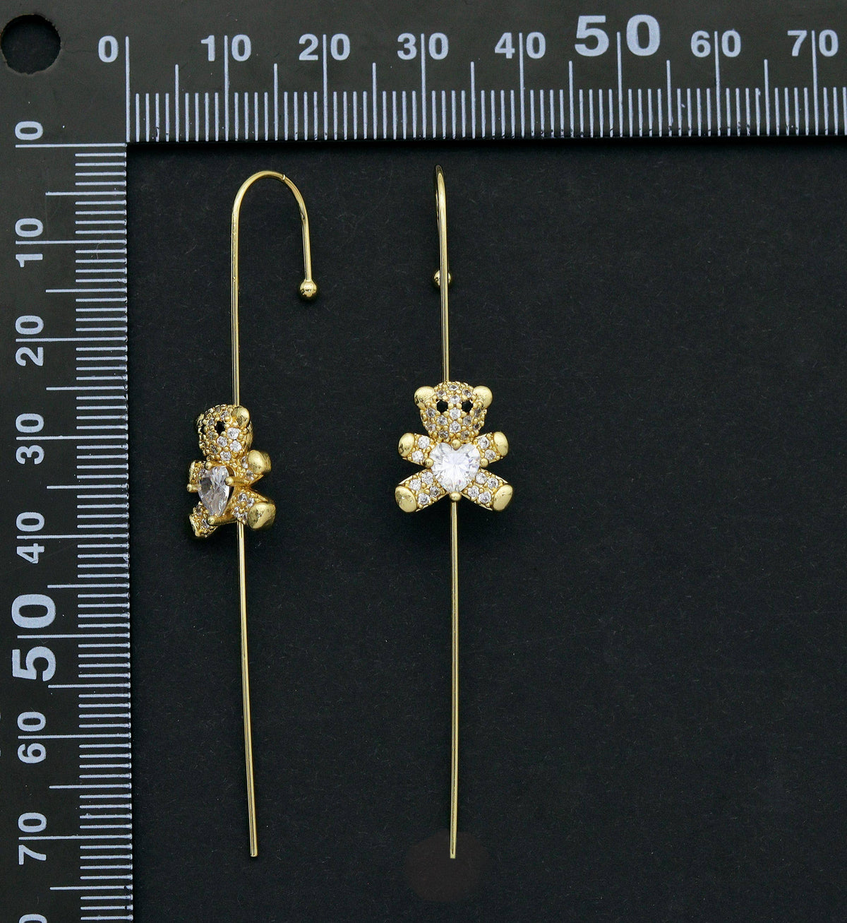 CZ Teddy Bear Long Spike Earrings, Sku#LD232
