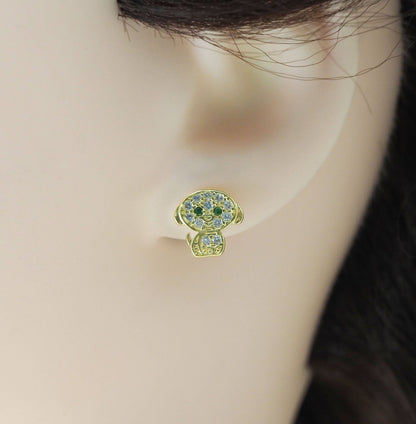 Cute CZ Gold Puppy Dog Stud Earrings, Sku#LD353