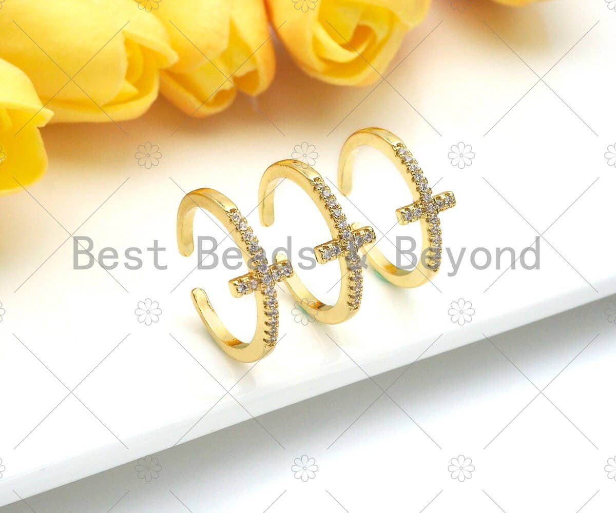 Cross Open Ring, Celestial Gold/Silver Ring, Pave ring, Statement Ring, Bridesmaid Gift, Dainty Cross Ring, 22mm,sku#LD47