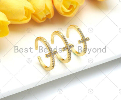Cross Open Ring, Celestial Gold/Silver Ring, Pave ring, Statement Ring, Bridesmaid Gift, Dainty Cross Ring, 22mm,sku#LD47