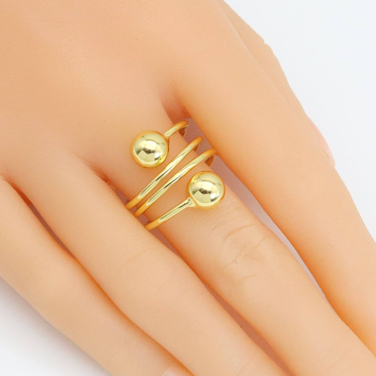 Gold Swirl Line Ball end Adjustable Ring, Sku#JL197