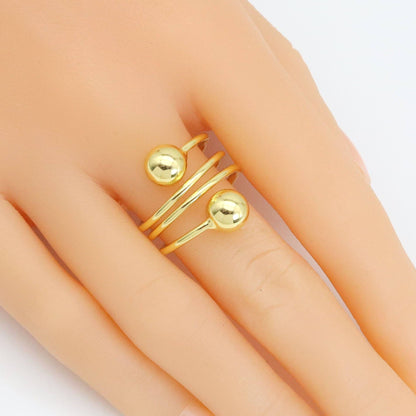 Gold Swirl Line Ball end Adjustable Ring, Sku#JL197