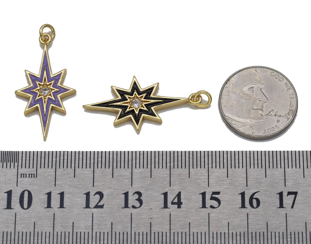 Gold CZ Enamel North Star Charm, Sku#L710