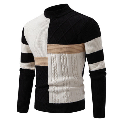 Mens Knitted Sweater With Color-block Design
