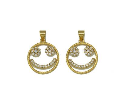 CZ Smiley Face on Hollow Out Round Charm, Sku#JL115