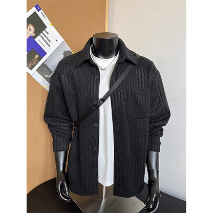 Vintage Lapel Sophisticated Striped Long-sleeve Top