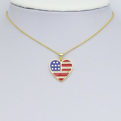 American Flag Color Enamel Gold Heart  Pendant, Sku#LK973