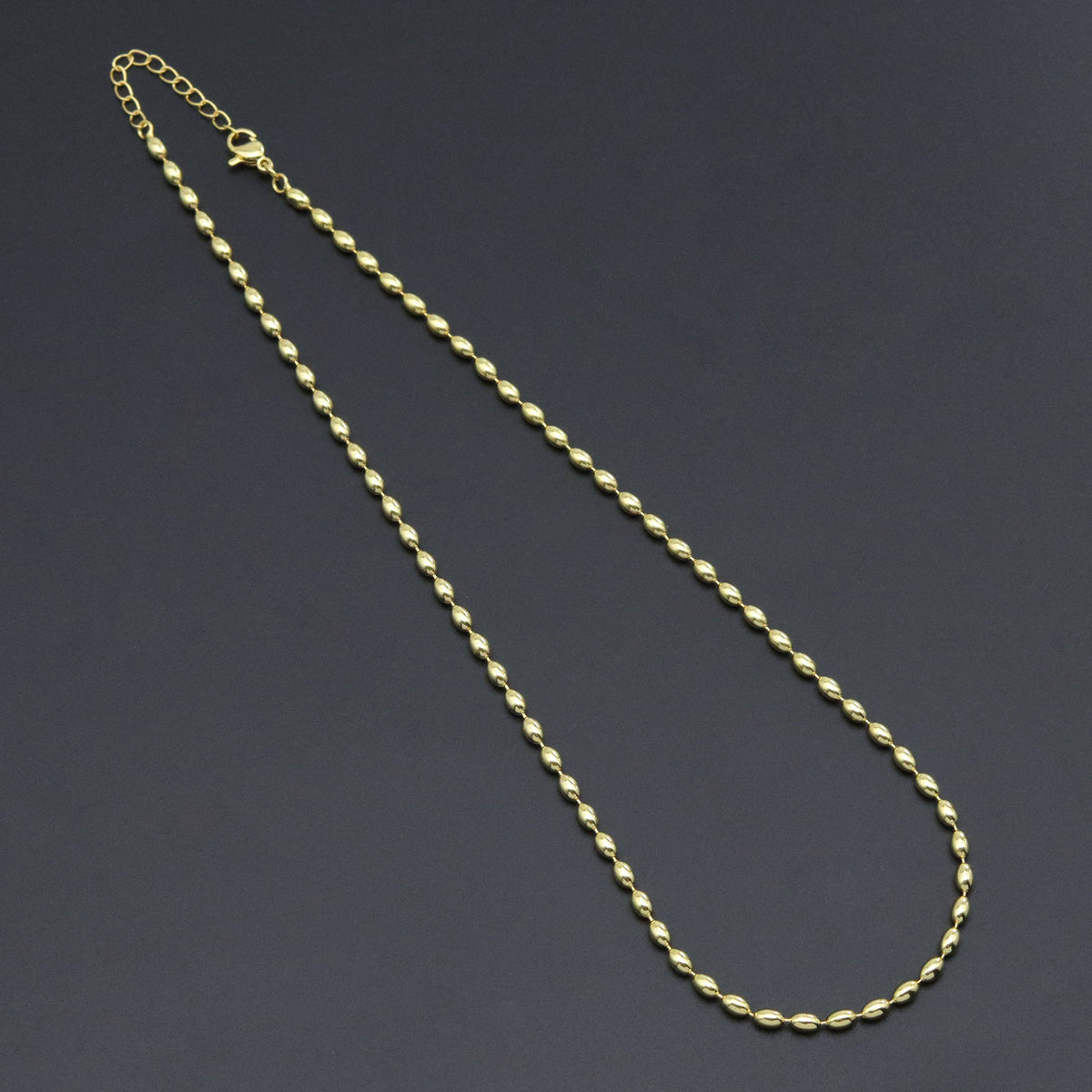Gold Rice shaple Beads Link Adjustable Necklace, Sku#LD676