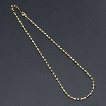 Gold Rice shaple Beads Link Adjustable Necklace, Sku#LD676