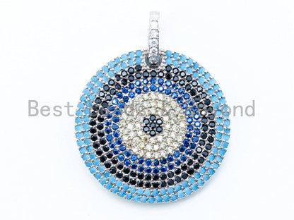 CZ Micro Pave Blue Evil Eye Round Pendant, sku#L91