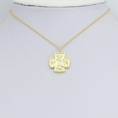 Gold Silver Virgin Mary Hammered Cross Charm Pendant, Sku#L728