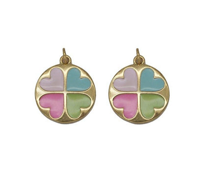 Gold CZ Enamel Colorful Heart Round Charm, Sku#LK696
