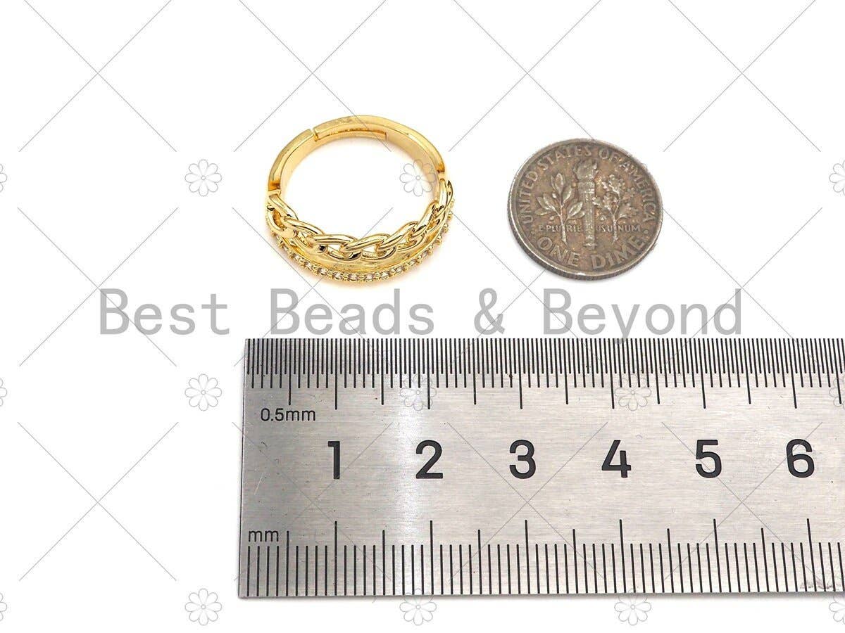 CZ Crown Link Adjustable Ring, Sku#LD44