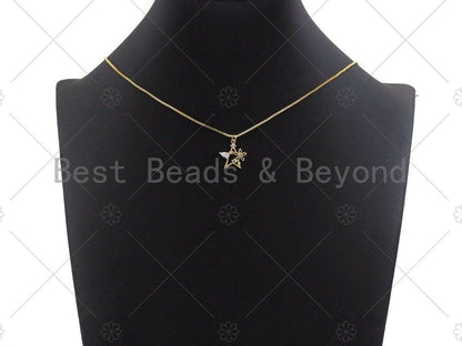 CZ Micro Pave Flower On Star Charm/Pendant, Star Shape Charm, Gold Star Pendant, Gold plated charm, mm, Sku#JL08