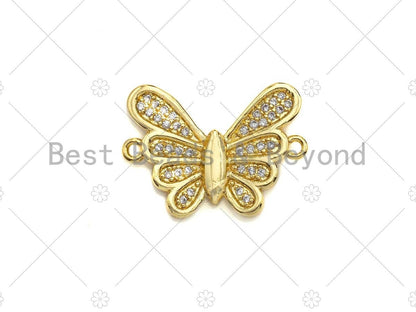 18K Gold Clear CZ Micro Pave Butterfly Connector, Sku#LK65