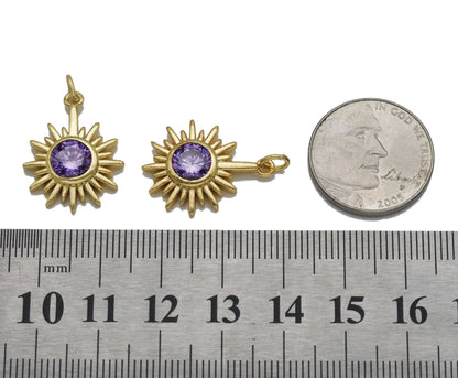 Purple CZ Gold North Star Sunflower Charm, Sku#LK763