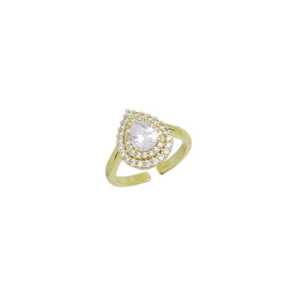 Clear CZ Big Teardrop CZ Gold Adjustable Ring, Sku#A169